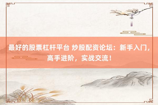 最好的股票杠杆平台 炒股配资论坛：新手入门，高手进阶，实战交流！