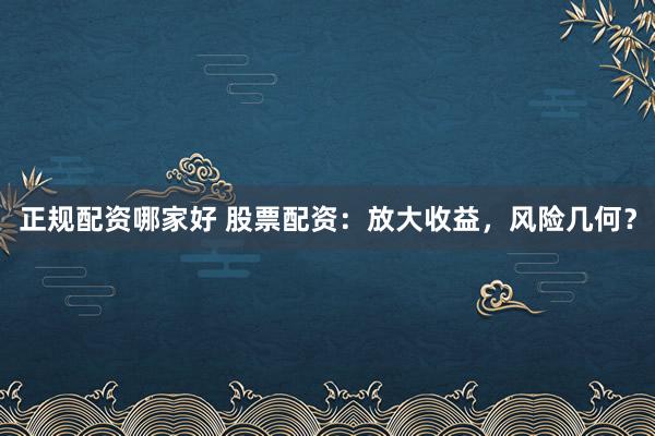 正规配资哪家好 股票配资：放大收益，风险几何？