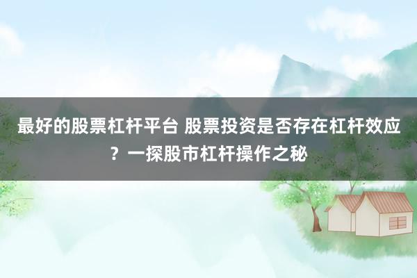 最好的股票杠杆平台 股票投资是否存在杠杆效应？一探股市杠杆操作之秘