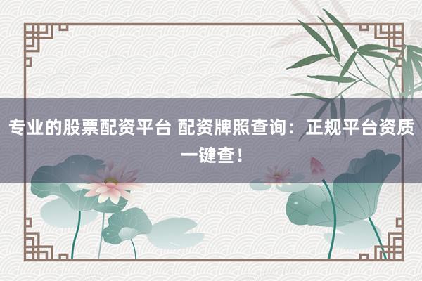 专业的股票配资平台 配资牌照查询：正规平台资质一键查！