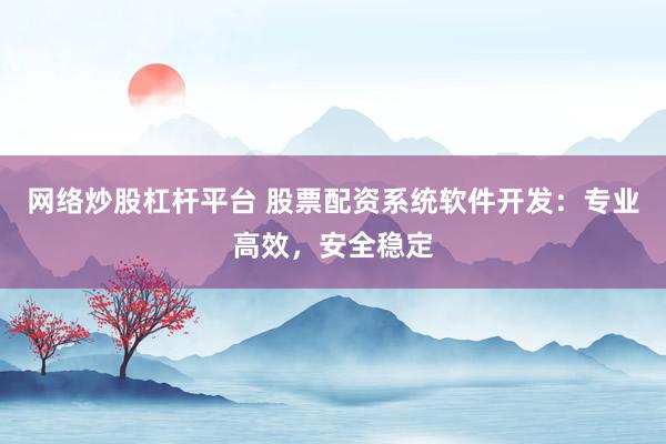网络炒股杠杆平台 股票配资系统软件开发：专业高效，安全稳定