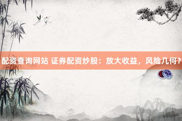 配资查询网站 证券配资炒股：放大收益，风险几何？