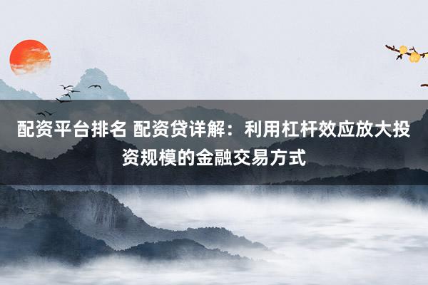 配资平台排名 配资贷详解：利用杠杆效应放大投资规模的金融交易方式