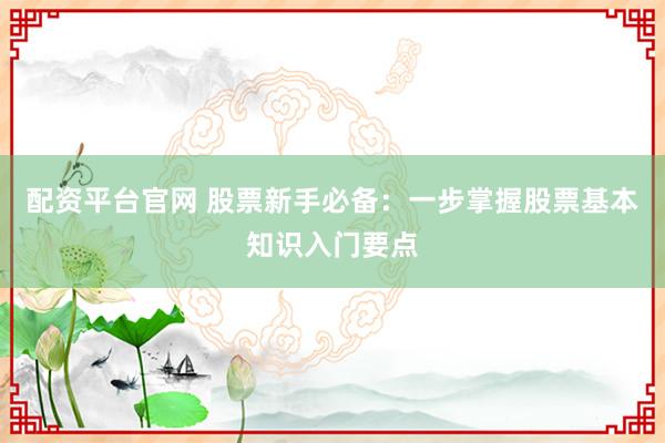 配资平台官网 股票新手必备:一步掌握股票基本知识入门要点