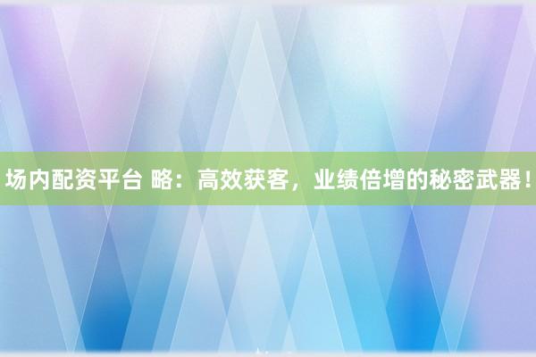 场内配资平台 略:高效获客,业绩倍增的秘密武器!