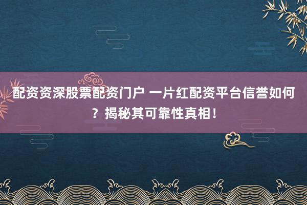 配资资深股票配资门户 一片红配资平台信誉如何?揭秘其可靠性真相!