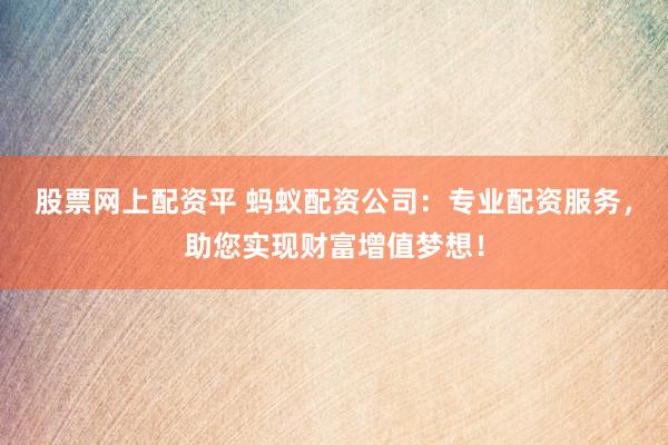 股票网上配资平 蚂蚁配资公司：专业配资服务，助您实现财富增值梦想！